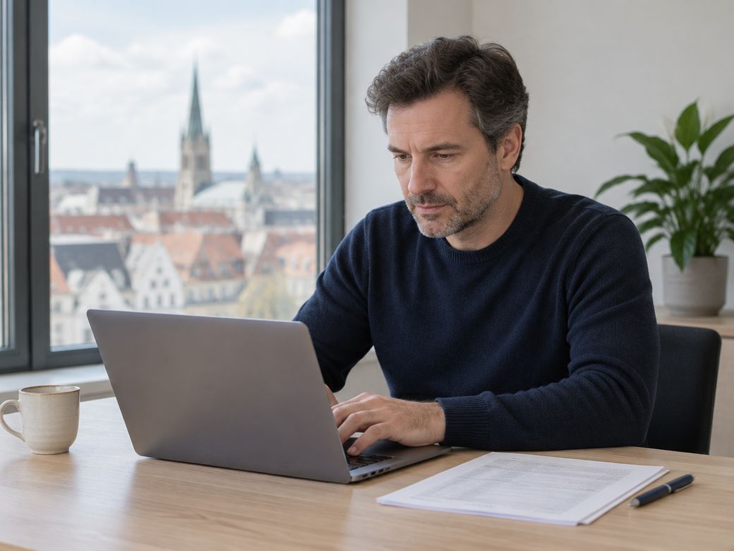 Geschäftsführer eines deutschen Unternehmens am Schreibtisch
